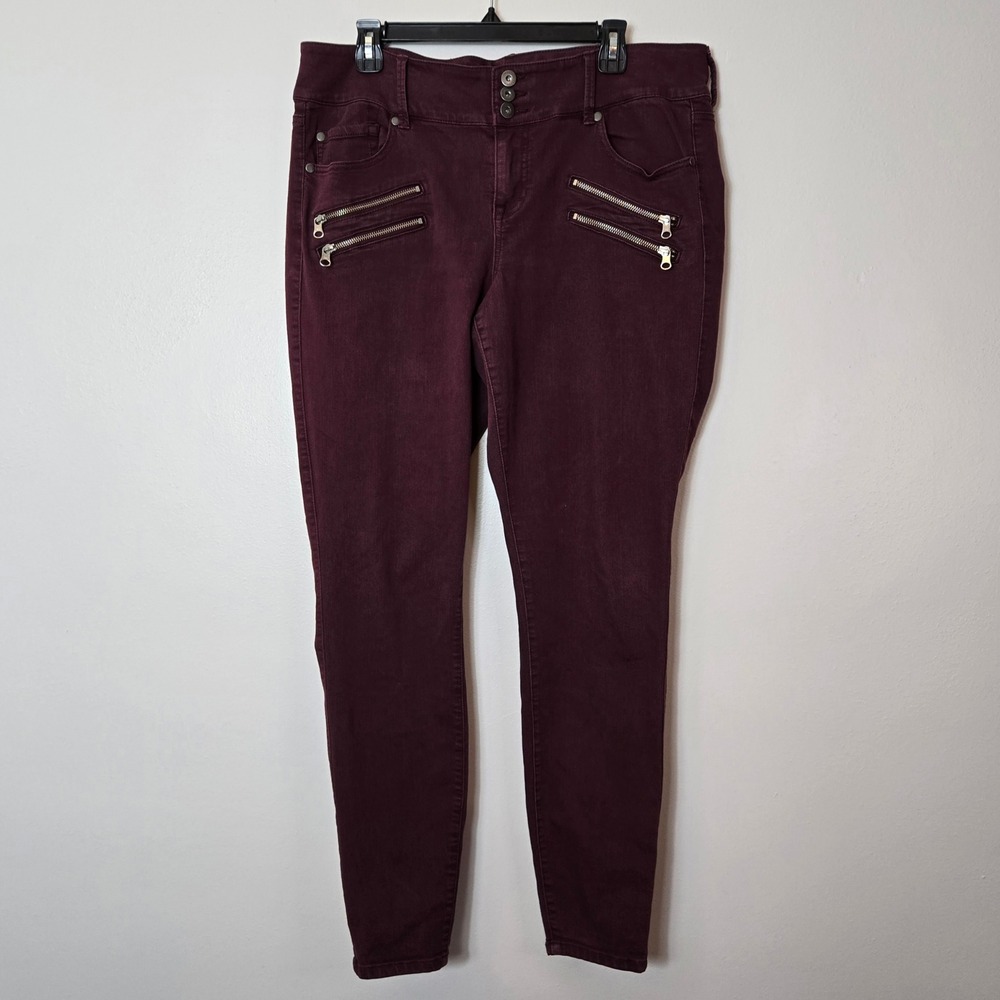 Torrid Womens 16XT Burgundy Wine Moto Skinny Jeans Tall Decorative Zipper Edgy